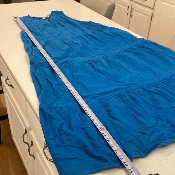 Boden 100% Cotton Gauze Blue Double Cloth Maxi Tiered Dress Size 22 Regular - Picture 11 of 13